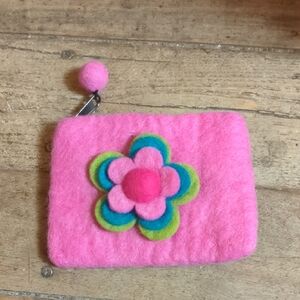 Pink Felt Flower Coin  Pouch